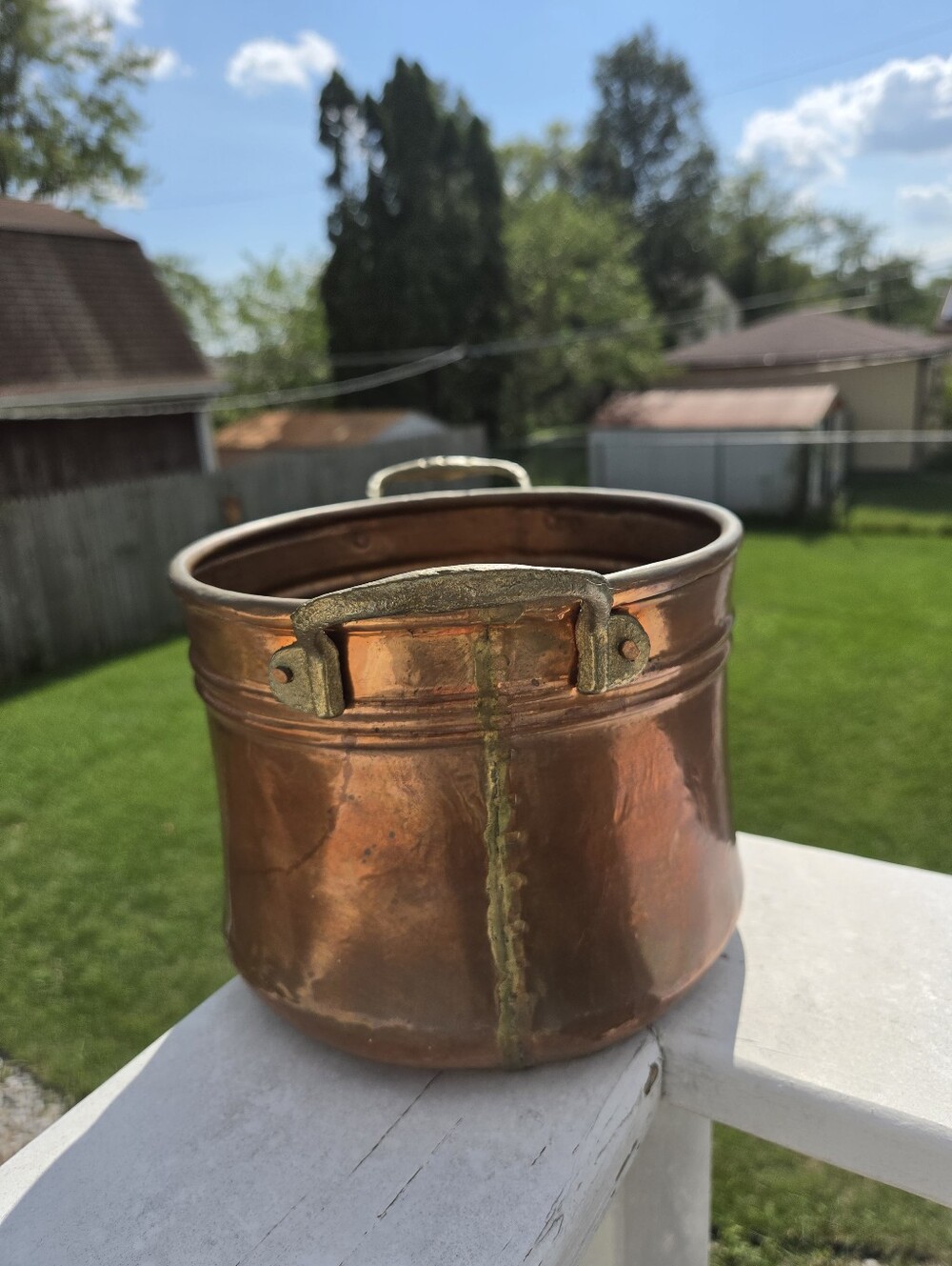 Vintage Turkish Handmade Copper Planter Cooking Pot Copper Brass Hand Forged - Picture 5 of 11